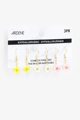 Ardene Drop Earrings with Flower Inserts | Stainless Steel