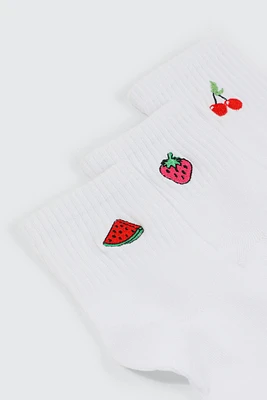 Ardene 3-Pack of Fruit Demi Crew Socks in White | Polyester/Spandex