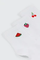Ardene 3-Pack of Fruit Demi Crew Socks in White | Polyester/Spandex
