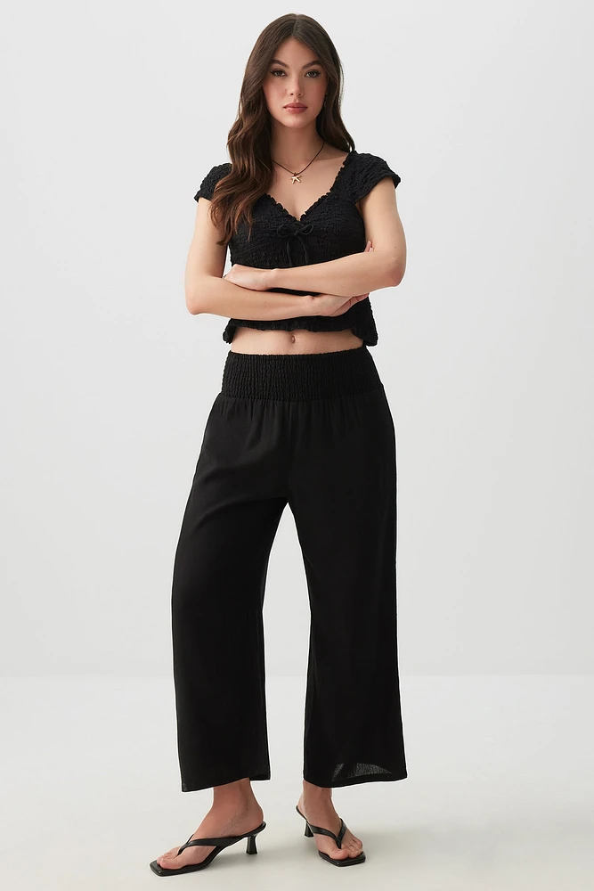 Ardene Linen Blend Gaucho Pants in Black | Size | Viscose