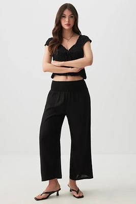 Ardene Linen Blend Gaucho Pants in Black | Size | Viscose