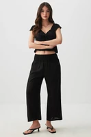 Ardene Linen Blend Gaucho Pants in Black | Size | Viscose
