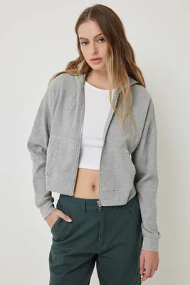 Ardene Grey Waffle Knit Zip-Up Hoodie in Light Grey | Size | Polyester/Cotton