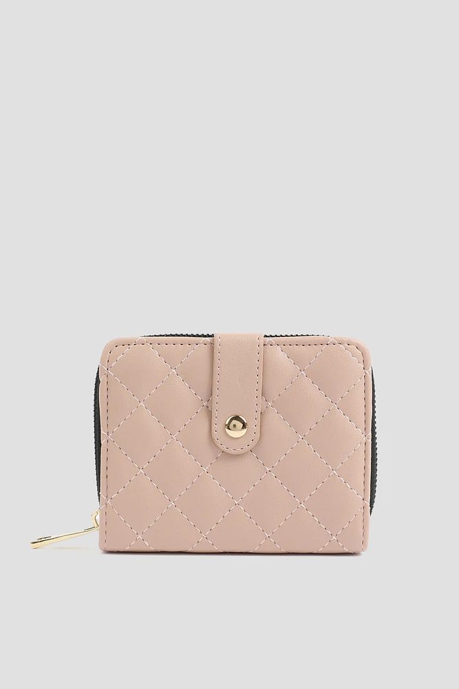 Ardene Quilted Wallet in Light Pink | Faux Leather/Polyester