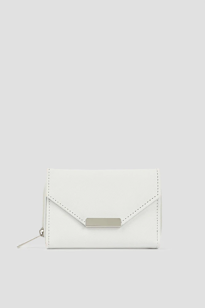 Ardene Small Envelope Wallet in White | Faux Leather