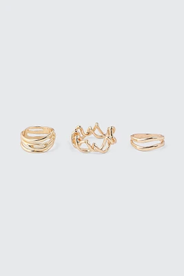 Ardene 3-Pack Wire Effect Rings in Gold | Size