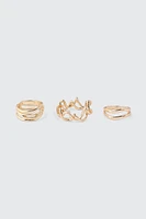 Ardene 3-Pack Wire Effect Rings in Gold | Size