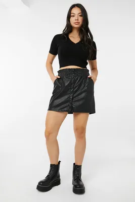Ardene Faux Leather Paper Bag Mini Skirt in Black | Size | Faux Leather/Polyester