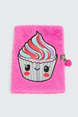 Ardene Kids Plush Cupcake Notebook in Pink