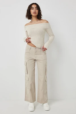 Ardene Regular Rise Straight Leg Cargo Pants in Beige | Size | 100% Cotton