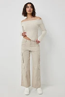 Ardene Regular Rise Straight Leg Cargo Pants in Beige | Size | 100% Cotton