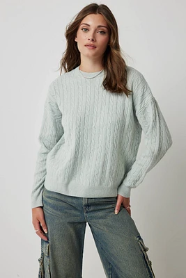 Ardene Long Cable Sweater in Light Green | Size | Polyester/Nylon
