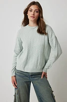 Ardene Long Cable Knit Sweater in Light Green | Size | Polyester/Nylon