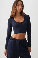 Ardene Ultra Crop Long Sleeve Seamless T-Shirt in Concord Blue | Size | Polyester/Nylon/Elastane | Eco-Conscious
