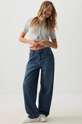 Ardene Mid Rise Baggy Jeans in Dark Blue | Size | 100% Cotton