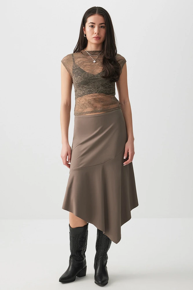 Ardene Contour Asymmetrical Midi Skirt in Brown | Size | Elastane/Polyamide