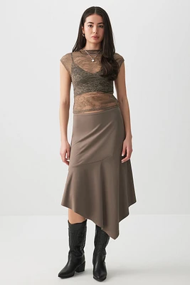 Ardene Contour Asymmetrical Midi Skirt in Brown | Size | Elastane/Polyamide