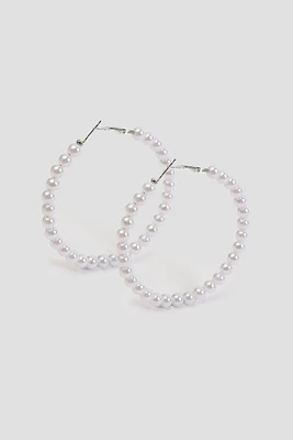 Ardene Pearl Hoop Earrings in White | Stainless Steel