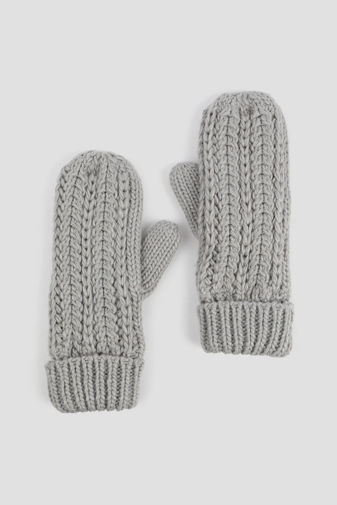 Ardene Fleece Lined Knitted Mittens in Grey | 100% Acrylic