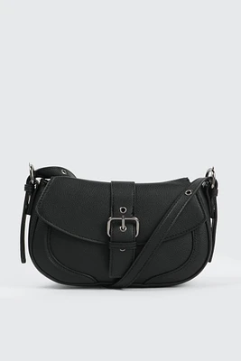 Ardene Faux Leather Crossbody Bag with Buckle in Black | 100% Recycled Polyester/Faux Leather | Eco-Conscious