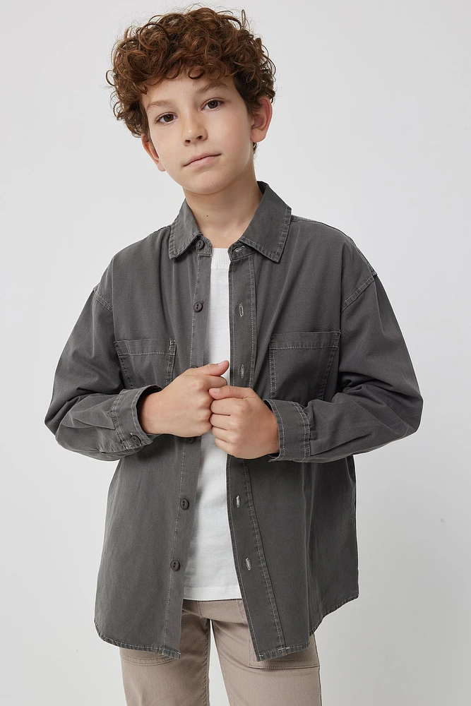 Ardene Twill Shirt in Grey | Size | 100% Cotton