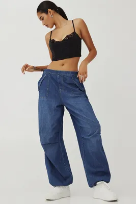 Ardene Wide Leg Cargo Jeans in Beige, Size, 100% Cotton