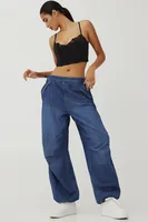 Ardene Low Rise Denim Parachute Pants in Medium Blue | Size | 100% Cotton