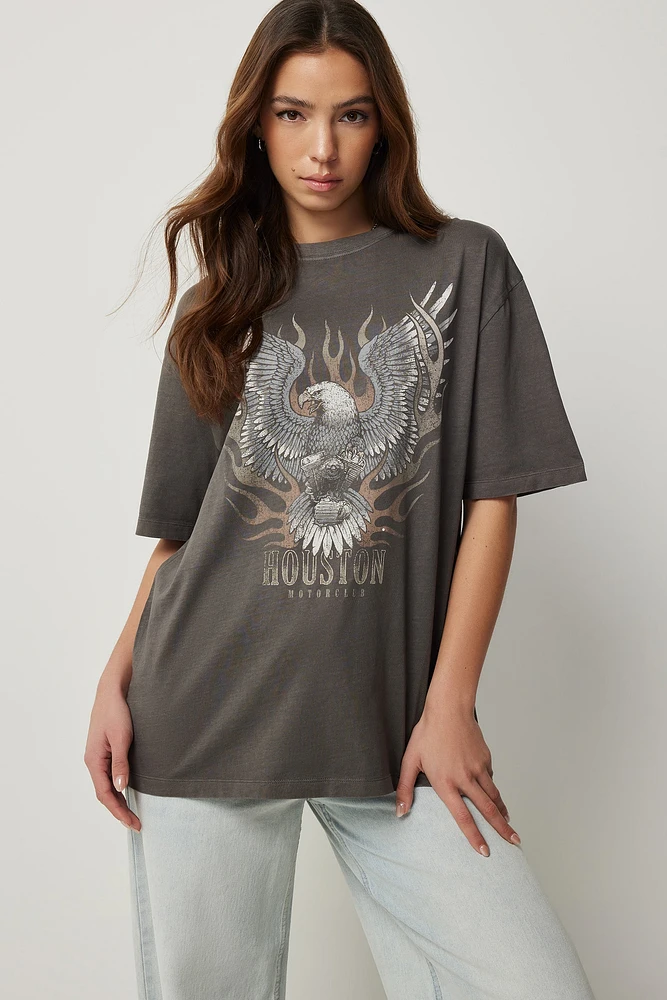 Ardene Oversized Graphic T-Shirt in Dark Grey | Size | 100% Cotton