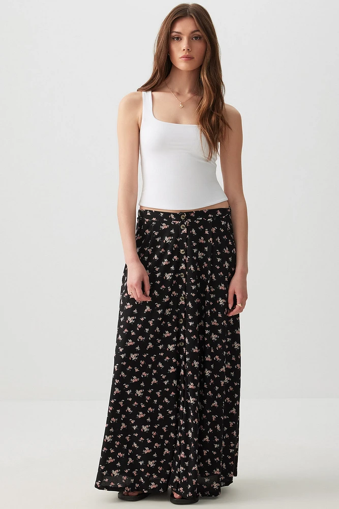 Ardene Button Front Flowy Maxi Skirt | Size | Polyester/Spandex
