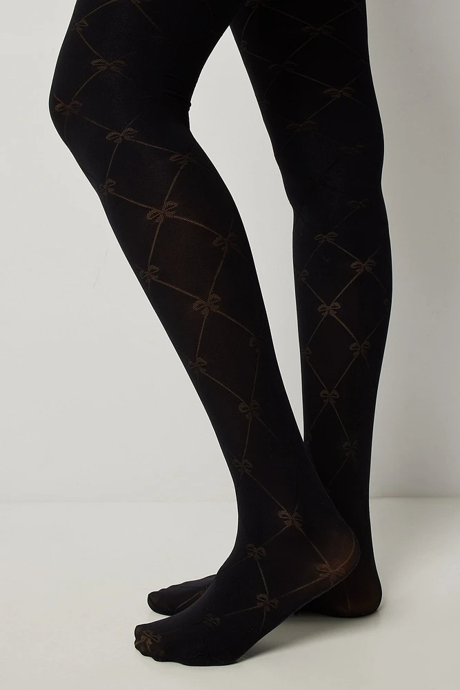 Ardene Bow Tights in Black | Size | Nylon/Spandex