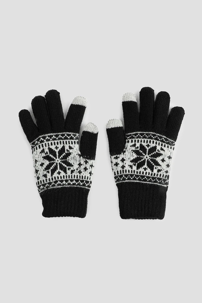 Ardene Fair Isle Gloves in Black | Polyester/Cotton