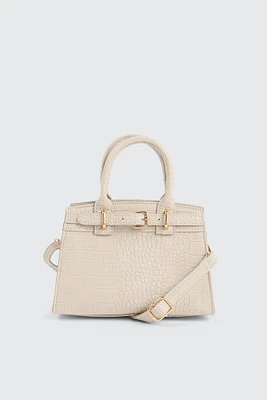 Ardene Small Tote Bag with Buckle detail in Beige | 100% Recycled Polyester/Faux Leather | Eco-Conscious