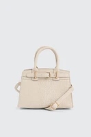 Ardene Small Tote Bag with Buckle detail in Beige | 100% Recycled Polyester/Faux Leather | Eco-Conscious