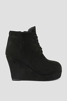 Ardene Wedge Lace-Up Booties in Black | Size | Faux Suede | Eco-Conscious