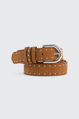 Ardene Studded Faux Suede Belt in Brown | Size