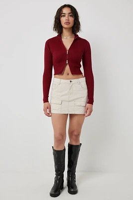 Ardene Cargo Ripstop Mini Skirt in Beige | Size | 100% Cotton