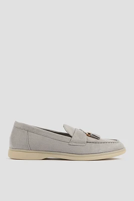 Ardene Faux Suede Loafers with Fringe Details in Grey | Size | Eco-Conscious