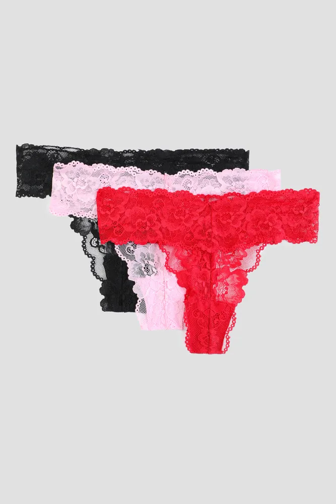 Ardene 3-Pack Lace Thongs, Size, Nylon/Spandex