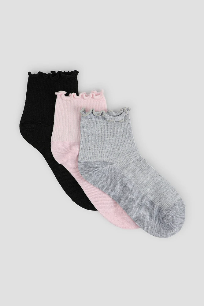 Ardene 3-Pack Ruffled Edge Demi Crew Socks | Polyester/Spandex