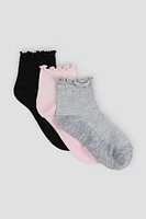 Ardene 3-Pack Ruffled Edge Demi Crew Socks | Polyester/Spandex