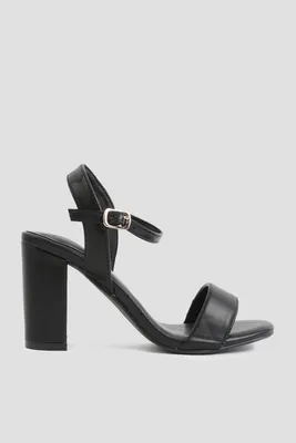 Ardene Block Heel Sandals in Black | Size | Faux Leather