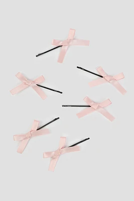Ardene 6-Pack Bow Hair Pins in Light Pink