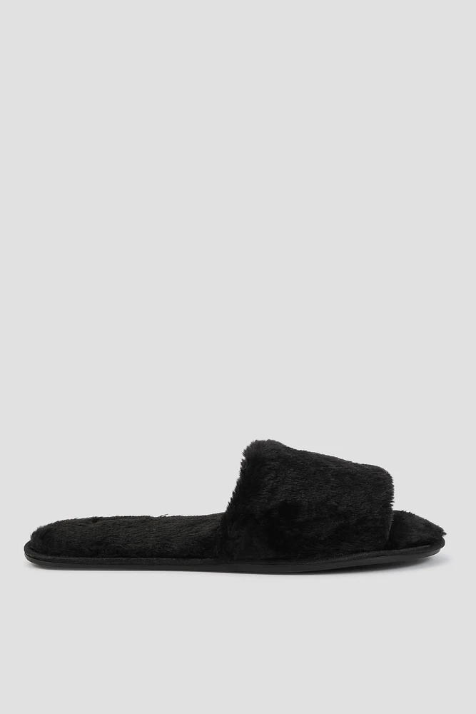 Ardene One Band Faux Fur Slippers in | Size | Polyester