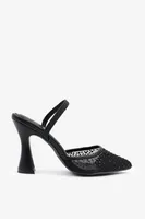 Ardene Black Rhinestone Mesh Heels | Size