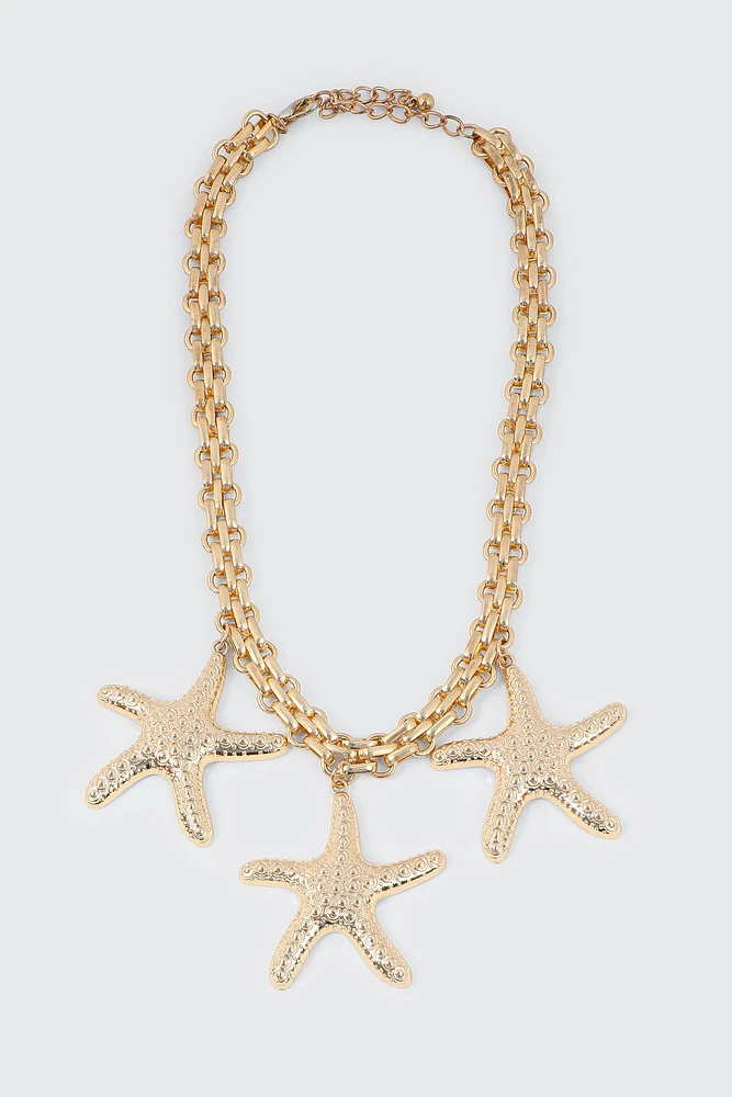 Ardene Chunky Starfish Chain Necklace in Gold