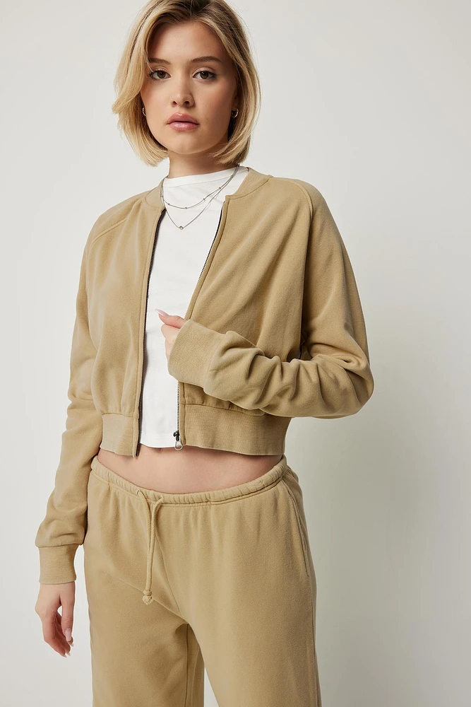 Ardene Bomber Sweatshirt in Beige | Size | Polyester/Cotton | Fleece-Lined