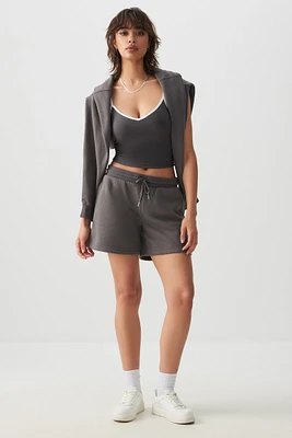 Ardene MADESOFT Fleece Midi Sweatshorts in Black Coral | Size | Polyester/Cotton