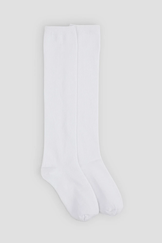 Ardene Kids 2-Pack Knee-High Socks in White | Polyester/Spandex