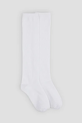 Ardene Kids 2-Pack Knee-High Socks in White | Polyester/Spandex