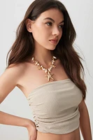 Ardene Ruched Seersucker Tube Top in Beige | Size | Polyester/Spandex